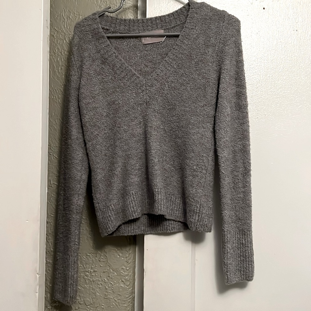 Everlane Teddy V Neck Wool Boucle Gray Sweater XS